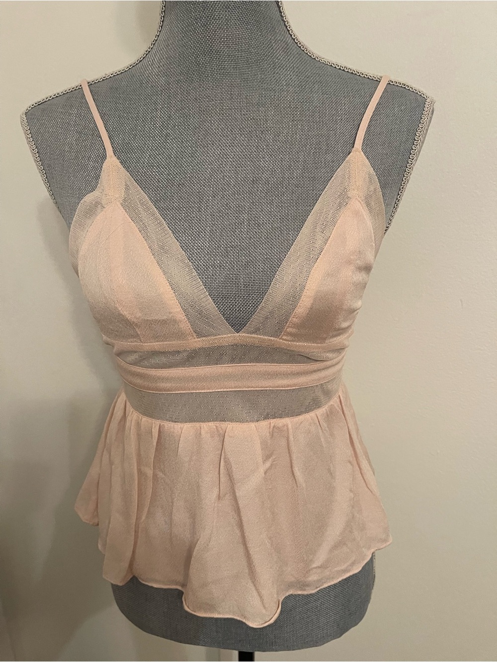 Delicate Peach Mesh Bralette Peplum Top. Size Small.